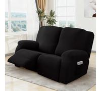 MeYuxg Reclining Chair Covers Stretch Armchair Covers, Recliner Sofa Covers with Side Pocket, Couch Furniture Protector with Elastic Bottom, 2 Seater, Black
