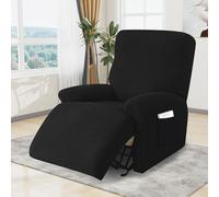 MeYuxg Reclining Chair Covers Stretch Armchair Covers, Recliner Sofa Covers with Side Pocket, Couch Furniture Protector with Elastic Bottom, 1 Seater, Black