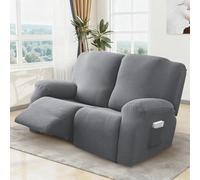 MeYuxg Reclining Chair Covers Stretch Armchair Covers, Recliner Sofa Covers with Side Pocket, Couch Furniture Protector with Elastic Bottom, 2 Seater, Light Gray