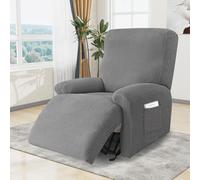 MeYuxg Reclining Chair Covers Stretch Armchair Covers, Recliner Sofa Covers with Side Pocket, Couch Furniture Protector with Elastic Bottom, Light Gray