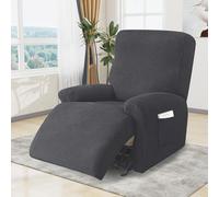 MeYuxg Reclining Chair Covers Stretch Armchair Covers, Recliner Sofa Covers with Side Pocket, Couch Furniture Protector with Elastic Bottom, Dark Gray