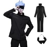 MeYuxg Satoru Gojo Anime Cosplay Costume, Gojo Satoru School Uniform Jacket with Eye Mask, Carnival Costume Adult High-Neck Uniform for Carnival, Halloween Costume, Black, 2XL