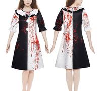 MeYuxg Terrifier Costume Women's Halloween Costume Terrifier Dress, Clown Cosplay Dress with Blood Stains, Black and White Art the Clown Costume, Adult Outfits for Halloween, Carnival, Haunted Houses