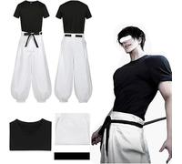 MeYuxg Toji Fushiguro Cosplay Costume, Anime Cosplay Costume, Black Short Sleeves/White Trousers, Carnival Costume Adult Anime Costume for Halloween, Role Play, Stage Performances, XL