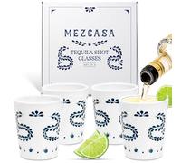 MEZCASA Azul Tequila Shot Glasses - Premium Ceramic Tequila Glasses for Tequila Drinkers - Perfect Tequila Gifts for Men & Women for Any Occasion (Set of 4)