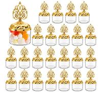 Mezchi 24 Pack Fillable Clear Favor Boxes with Gold Dome Lids, Plastic Dome Shaped Wedding Party Favor Candy Box, Decorative Candy Storage Containers for Chocolate, Cakes, Desserts, Snacks, Macaroons