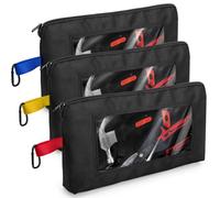 Mezchi 3 Pack Small Tool Pouch with Clear Window, 1680D Oxford Heavy-Duty Tool Bags Organizer with Belt Clip, Utility Zipper Pouches for Tool Organizers and Storage, Electricians, 12.5 Inch