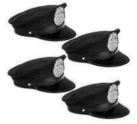 Mezchi 4 Packs Black Police Hat Cop Hat for Adults, Unique Police Officer Hat for Stage Performance and Cosplay Party, Funny Police Hat Costume for Party Favor Supplies