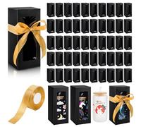 Mezchi 50 Pack Tumbler Gift Box with Window & Gold Ribbon for Sublimation, Black Glass Cup Packaging for 12oz 16oz 20oz Drinking Jars, Wedding Bridal Shower Mother's Day Gifts Bulk Supplies