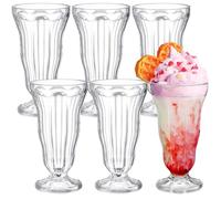 Mezchi 6 Pack Acrylic Milkshake Glasses, 15OZ/425ML Clear Old Fashioned Soda Glass, Shatterproof Footed Ice Cream Cups, Plastic Pina Colada Fountain Glasses, Great for Juice, Tropical Drinks, Party