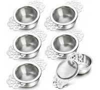 Mezchi 6 Pack Mesh Tea Strainers with Bowl, Stainless Metal Tea Filter Tea Infuser, Tea Steeper with Handle and Drip Bowl for Loose Tea, Sliver, 2.5”/6.5cm
