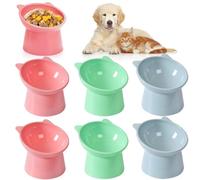 Mezchi 6 Pack Raised Cat Bowls for Indoor Cats, Plastic Elevated Cat Bowls Dishes, 15 Degrees Tilted Cat Food Bowls, Anti-Vomiting and Whisker Friendly, 3 Colors