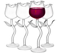 Mezchi Set of 4 Rose with Stem Cocktail Glass, 175 ml Flower Red Wine Glass, Crystal Clear Rose Goblet Glasses, Champagne Flutes Drinkware for Mother's Day Gift, Wedding, Party, Dinner, Birthday
