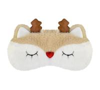Mezeic Sleep Mask Christmas Antler Eye Masks Soft Plush Cute Cartoon Blindfold Funny Animal Eye Cover for Girls Kids and Adult (Xmas Reindeer,White)