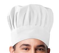 Mezeic Unisex Adult Chef Hat Adjustable Kitchen Cooking Caps with Elastic Band Pizza Bread Bakers Hat for Men Women (White,Regular)