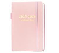 Mezere Academic Diary 2025-2026 Page a Day Diary 2025-2026 Day Per Page 25/26 Academic Diaries a5 from August 2025 to July 2026 Daily Planner,Faux Leather Cover,Pen Holder,UK Holiday(Pink)