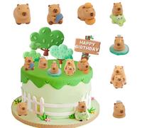 MEZHEN Cake Decoration Capybara Figures Cake Decoration Birthday Cake Topper Animals Cake Decoration Children's Birthday Cake Decoration Happy Birthday Summer Party Pack of 12