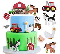 MEZHEN Cow Cake Decoration Animal Muffin Decoration Birthday Farm Cake Toppers Horse Cake Decoration Happy Birthday Children's Birthday Decoration Country C