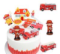 MEZHEN Fireman Cake Topper, 10pcs Fire Engine Cake Decoration, Plastic Children's Birthday Decoration for Firefighter Birthday, Anniversary, Party Favors, Tea Party