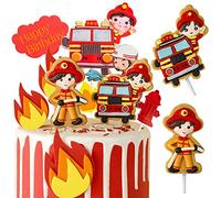 MEZHEN Fireman Cake Topper, 10pcs Fire Engine Cake Decoration, Soft Ceramic Premium Quality Birthday Cake Decorations, Children's Birthday Party Decorations, Firefighter Themed Cake Toppers