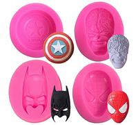 MEZHEN Superhero Silicone Moulds, 4Pcs Set Pink Fondant Molds for DIY Cake Decoration, Chocolate Candy Baking Mold, Spider Bat Giant Sign, Reusable, Dishwasher Safe