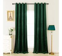 MeZQ Super Soft Luxury Green Velvet Curtains 84 inches Blackout Curtain Room Darkening, Grommet Thermal Insulated Window Drapery for Living Room Bedroom, Dark Green, W52 x L84, 2 Panels
