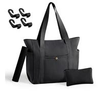 MeZQ Zippered Canvas Work & Travel Tote Bag for Women -Car Bag with Multi-Pocket Compartments| Everyday, Shopping & Beach, Black, L