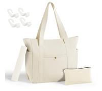 MeZQ Zippered Canvas Work & Travel Tote Bag for Women -Car Bag with Multi-Pocket Compartments| Everyday, Shopping & Beach, White, L