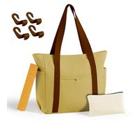 MeZQ Zippered Canvas Work & Travel Tote Bag for Women -Car Bag with Multi-Pocket Compartments| Everyday, Shopping & Beach, Brown, L