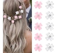 Mezrkuwr 10pcs Mini Hair Clips with Light Pink and White Flowers and Rhinestones Four Leaf Flower Hair Clips Small Decorative Wedding Hair Clips Bridal Hair Accessories