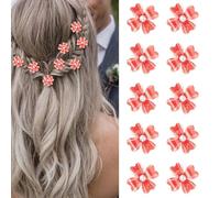 Mezrkuwr 10pcs Mini Hair Clips with Red Flowers and Rhinestones Four Leaf Flower Hair Clips Small Decorative Hair Clips Wedding Hair Clips Bridal Hair Accessories