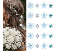 Mezrkuwr 20 Pieces Light Blue Small Flower Hair Clips Mini Cute Rhinestone Metal Hair Pins for Women Wedding Hair Accessories Bridal Hair Clips for Girls (4 Floral Patterns)