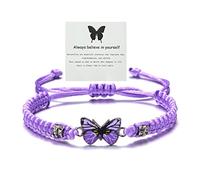 Meztole Always Believe in Yourself Butterfly Bracelet Cute Butterfly Charm Bracelets for Women Adjustable Braided Rope Butterfly Bracelet Lucky Butterfly Friendship Matching Bracelet, adjustable,