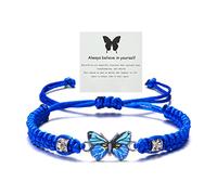 Meztole Always Believe in Yourself Butterfly Bracelet Cute Butterfly Charm Bracelets for Women Adjustable Braided Rope Butterfly Bracelet Lucky Butterfly Friendship Matching Bracelet, adjustable,