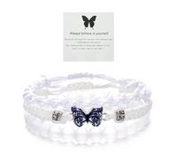 Meztole Always Believe in Yourself Butterfly Bracelet - Cute Charm Bracelets for Women, Adjustable Braided Rope, Lucky Friendship Matching Bracelet, adjustable, rope, no gemstone