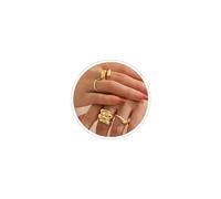 Meztole Chunky Gold Rings for Women Non Tarnish Gold Silver Stackable Ring Set Adjustable Open Dome Statement Ring Minimalist Thick Solid Ring Geometric Band Simple Rings Jewelry, One Size, Metal, No