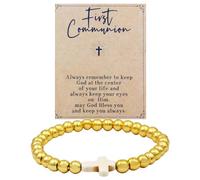 Meztole Communion Jewelry for Women - Pearl Cross Bracelet First Communion,Baptism,Confirmation Jewelry Catholic Christian Bracelet Jewelry for Daughter Granddaughter Niece, Adjustable, Alloy Steel