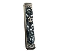 Mezuzah, Easy Mount, Art Glass on Metal Case *Gift Box and Non-Kosher Scroll Included* (Marbled Black White)