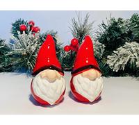 Mezzaluna Gifts 9 cm Shiny Red Ceramic Santa Christmas Figurine (2 x Santa Claus (Matching Pair))