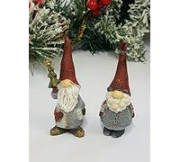 Mezzaluna Gifts Christmas Gnome Figurine Traditional Red & Grey Nordic Festive Ornament (CAPE & TREE PAIR H9cm x W3cm x D2cm)