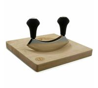 MEZZALUNA HEVEA WOODEN CHOPPING BOARD STAINLESS STEEL BLADE HERB CHOPPER