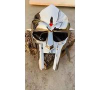 MF DOOM Gladiator Metal Mask | Silver Chrome With Red Stone Roman Gladiator Mask for Men | Halloween Costume Accessory & Collectible Cosplay Prop | One Size Fits Most