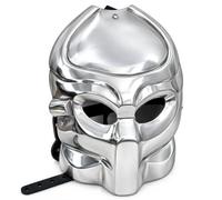 MF DOOM Mask Gladiator Helmet - Silver Chrome Face Armor Replica with Adjustable Leather Strap | Handmade Medieval Mask for Halloween, Cosplay, Hip Hop Rap Fans & Collectors