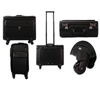 MF Handbag Large Four Wheeled Laptop Pilot Case in Grained Faux Leather Rolling Briefcase Business Bag on Wheels, Black