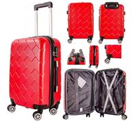 MF Handbags Cabin-Size Trolley Suitcase - Lightweight Hard Shell Luggage with 4-Wheel 360° Spinner, Detachable Wheels & Combination Lock (Red)