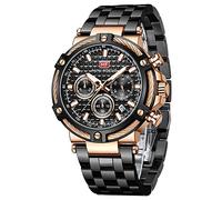 MF MINI FOCUS Business Men Watches (Chronograph/Waterproof/Luminous/Calendar/24 Hours) Big Face Stainless Steel Band Watches for Men, Black_Golden, Modern