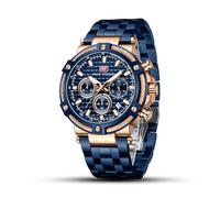 MF MINI FOCUS Men Watch Calendar Chronograph Waterproof Sport Analog Quartz Watches Blue Stainless Steel Fashion Wristwatch for Men