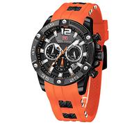 MF MINI FOCUS Men Watch, Chronograph Waterproof Sport Analog Quartz Watches Red Silicon Strap Fashion Wristwatch for Men, J-Orange, 6.5 UK, Fashion Watches