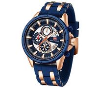 MF MINI FOCUS Men Watch, Chronograph Waterproof Sport Analog Quartz Watches Silicon Strap Fashion Wristwatch for Men, S-Gold Blue, Chronograph,Quartz Watches