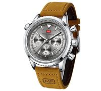 MF MINI FOCUS Men Watch, Chronograph Waterproof Sport Analog Quartz Watches Silicon Strap Fashion Wristwatch for Men, Z-Silver brown, Leisure Sports